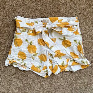 LOFT Lemon Print Linen Tie Waist Shorts